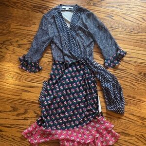 Diane Von Furstenberg Black and Pink Midi Dress